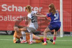 2. Bundesliga Frauen - Saison 2025/26 - FC Ingolstadt 04 Frauen - FSV Mainz - Torwart Anna-Lena Daum (Nr.22 - FC Ingolstadt Frauen I) - Leonie Haberäcker (Nr.27 - FC Ingolstadt Frauen I) - Pageler Maja blau Mainz - Foto: Meyer Jürgen