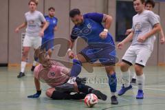 Hallenturnier Ingolstadt Nord - Saison 2024/25 - SV Pulling - SV Oberstimm - David Badrow Torwart Pulling  - Giovanni Russo blau Oberstimm - Foto: Meyer Jürgen