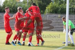 Bayernliga Süd - Saison 2021/2022 - FC Ingolstadt 04 II - Schwaben Augsburg -  1:0 Treffer durch Senger Michael (#21 FCI) - jubel - Meikis Fabio (#19 FCI) - Gashi Egson (#7 FCI)  - Karaogul Ishak (#15 FCI) - Rausch Thomas (#18 FCI) - Foto: Meyer Jürgen