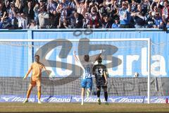 3. Liga; FC Hansa Rostock - FC Ingolstadt 04; Tor Jubel Treffer 1:0 Haugen Sigurd (18 HR) Felix Keidel (43, FCI) Torwart Boevink Pelle (26 FCI)