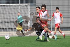 B-Junioren Bundesliga  - Saison 2023/24 - B-Junioren - FC Ingolstadt 04 - FC Bayern München - Polat Arel schwarz FCI - Schäfer Luis rot München - Foto: Meyer Jürgen