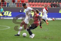 3.Liga - Saison 2022/2023 - FC Ingolstadt 04 -  SV Meppen - Der 3:1 Führungstreffer durch Jalen Hawkins (Nr.20 - FCI) - Yannick Osee (Nr.4 - SV Meppen) - jubel - Foto: Meyer Jürgen