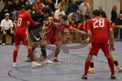 Lotto Bayern Hallencup - Finale - Lindenkreuzhalle Saison 2024/25 - FC Türk Sport Garching - Türk SV Ingolstadt - Abdulhamit Zorlu schwarz Türk Sport Garching - Ahmet Altay rot Türk Ing - Enes Kuqanaj rot Türk Ing -  - Foto: Meyer Jürgen