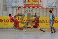 Lotto - Hallen - Bayerncup - Oberbayern -  Saison 2022/2023  - FC Fatih Ing - TSV Murnau - 2:1 - Alen Patak rot Fatih - Oliver Fastenrath grau Murnau - Foto: Meyer Jürgen