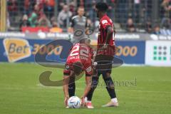 3.Liga - Saison 2022/2023 - TSV 1860 München - FC Ingolstadt 04 - Marcel Costly (Nr.22 - FCI) - Visar Musliu (Nr.16 - FCI) beim Freistoss - Foto: Meyer Jürgen