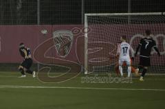 Freundschaftsspiel - Bayernliga Süd - Saison 2022/2023 - FC Ingolstadt 04 - ATSV Erlangen   - Der 1:0 Führungstreffer durch Brunner Felix schwarz FCI - jubel - Burkhard Alessandro Torwart Erlangen - Foto: Meyer Jürgen