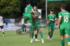 Bezirksliga - Saison 2025/26 - FC Gerolfing - TSV Ober./Unterh.stadt - Der 1:0 Führungstreffer durch Max Seitle grün Gerolfing - David Simm grün #7 Gerolfing - Foto: Meyer Jürgen