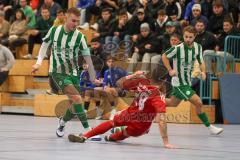 Lotto Bayern Hallencup - Saison 2024/25 - Türkisch SV Ingolstadt - SV Manching - Finale - Onur Keskin rot Türkisch - Dzenis Seferovic  grün Manching - Foto: Meyer Jürgen