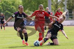 2. Bundesliga Frauen - Saison 2023/24 - FC Ingolstadt 04 Frauen - FC Bayern München II - Gloning Laura schwarz links Bayern - Katharina Krist (Nr.14 - FCI) - Reszler Eszter schwarz rechts Bayern - Foto: Meyer Jürgen