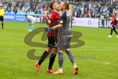 3.Liga - Saison 2022/2023 - TSV 1860 München - FC Ingolstadt 04 - Das Spiel ist aus - Jubel - Pascal Testroet (Nr.37 - FCI) - Dominik Franke (Nr.3 - FCI) - Torwart Marius Funk (Nr.1 - FCI) -  - Foto: Meyer Jürgen