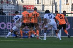 3.Liga - Saison 2023/2024 - SC Freiburg II - FC Ingolstadt 04 - Torwart Marius  Funk (Nr.1 - FCI) - Marco Wörner (Nr.20 - Freiburg II) - Foto: Meyer Jürgen