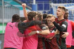 2023_11_11 - 3. Liga - Saison 2023/24 - MSV Duisburg - FC Ingolstadt 04 - Der 0:1 Führungstreffer durch David Kopacz (Nr.29 - FCI) - jubel - Julian  Klügl (Nr.31 - FCI) - Moritz Seiffert (Nr.23 - FCI) -  - XXXXX - Foto: Meyer Jürgen