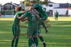 Totopokal- Saison 2023/2024 - SV Manching  - VFB Eichstätt - Der 1:0 Führungstreffer durch Fabian Neumayer (Nr.9 - SV Manching) - jubel - Selim Akdeniz (Nr.14 - SV Manching) - Foto: Meyer Jürgen