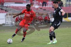 Bayernliga Süd - Saison 2022/2023 - FC Ingolstadt 04 - FC Memmingen - Ibrahim Madougou (Nr.9 - FCI II) - Jakob Gräser schwarz Memmingen - Foto: Meyer Jürgen