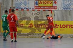 Lotto - Hallen - Bayerncup -  Saison 2022/2023 - FC Fatih Ingolstadt - FC Rockolding - Ramazan Kurnaz rot #17 schießt ein Tor - Jubel - Florian Wagner Torwart Rockolding -  Foto: Meyer Jürgen