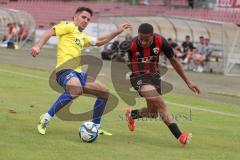 Bayernliga Nord - Saison 2024/25 - Freundschaftsspiel - FC Ingolstadt 04 II - FC Pipinsried - Lobenhofer Benedikt gelb Pipinsried  - Micah Ham (Nr.25 - FCI U21) - Foto: Meyer Jürgen
