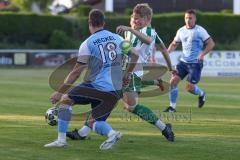 Landesliga - Saison 2025/26 - SV Manching - SV Cosmos Aystetten - Rainer Meisinger (Nr.8 - SV Manching) - Maximilian Heckel blau Aystetten - Foto: Meyer Jürgen