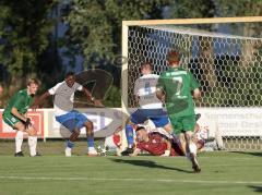 Landesliga - Saison 2026/27 - SV Manching - SC Olching - Der 1:0 Führungstreffer durch Rainer Meisinger (Nr.8 - SV Manching) - jubel - Hoffmann Maximilian TW Olching - Hofmann Florian #4 weiss Olching - Kavuk Kerem weiss Olching - XXXXX - Foto: Meyer Jürg
