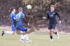 Freundschaftsspiel - Saison 2025/26 - SV Menning - SV Manching - Johannes Bayer links blau Menning  - Hermann Zagler blau Menning  #13 - Timo Jung  (Nr.21 - SV Manching) - Foto: Meyer Jürgen