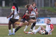 2. Bundesliga Frauen - Saison 2024/25 - FC Ingolstadt 04 Frauen - Eintracht Frankfurt II - Nadja Burkhard (Nr.7 - FCI Frauen) - Zimmermann Tessa weiss Frankfurt am Boden - Wallrabenstein Emily weiss Frankfurt rechts  - Foto: Meyer Jürgen