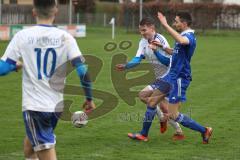 Kreisliga - Saison 2022/2023 - Sv Hundszell - TSV Ober/Unterhaunstadt - Lukas Conradi weiss Hundszell - Stefan Härdl blau Oberh.stadt - Foto: Meyer Jürgen