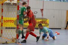 Lotto - Hallen - Bayerncup -  Saison 2022/2023 - FC Fatih Ingolstadt - FC Rockolding - Marco Ernhofer Torwart Fatih - Dardan Berisha rot Fatih - Nico Boysen schießt ein Tor - Jubel -  Foto: Meyer Jürgen