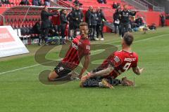 3.Liga - Saison 2022/2023 - FC Ingolstadt 04 -  MSV Duisburg - Der 2:0 Führungstreffer durch Patrick Schmidt (Nr.9 - FCI) jubel - Marcel Costly (Nr.22 - FCI) -  Foto: Meyer Jürgen