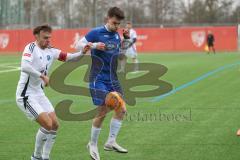 AUDI - Schanzer Amateur Cup - Halbfinale 1 - Saison 2024/25 - FC Mindelstetten - SV Menning - Moritz Liedl weiss Mindelstetten - Moritz Mühlrath blau Menning - Foto: Meyer Jürgen