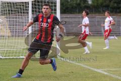 *** Bayernliga Nord - Saison 2025/26 - FC Ingolstadt 04 II - Jahn Regensburg II - Ognjen Draculic (Nr.9 - FC Ingolstadt II) mit dem 2:1 Führungstreffer - jubel - Foto: Meyer Jürgen