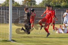 Bayernliga Süd - Saison 2022/2023 - FC Ingolstadt 04 -  TSV Dachau - Groß Niclas weiss Dachau #31 - Gashi Egson (Nr.9 - Fc Ingolstadt 04 II) - Jakob Marco Torwart Dachau - Foto: Meyer Jürgen