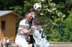 Kreisliga - Saison 2022/2023 - DJK Ingolstadt - SV Sandersdorf - Sandro Rott blau Sandersdorf - Florian Dormeier weiss DJK Ing - Philipp Roeckl Torwart DJK Ing -  Foto: Meyer Jürgen