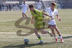 U17 DFB-Nachwuchsliga - Saison 2024/25 - FC Ingolstadt 04 - TSG Hoffenheim - Alexander Meyer weiss FCI - Maximilian Theuer gelb Hoffenheim - Foto: Meyer Jürgen