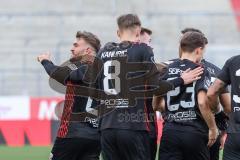 3. Liga; FC Ingolstadt 04 - 
SV Sandhausen; Tor Jubel Treffer 1:0 Yannick Deichmann (20, FCI) mit Benjamin Kanuric (8, FCI) Moritz Seiffert (23, FCI)