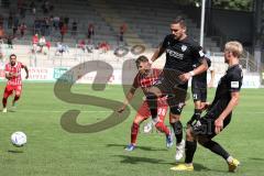 3.Liga - Saison 2022/2023 - SC Freiburg II - FC Ingolstadt 04 - Pascal Testroet (Nr.37 - FCI) - Tobias Bech (Nr.11 - FCI) - Julian Guttau (Nr.36 - SC Freiburg II) - Foto: Meyer Jürgen