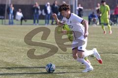 U17 DFB-Nachwuchsliga - Saison 2024/25 - FC Ingolstadt 04 - TSG Hoffenheim - Maximilian Wagner weiss FCI - Jakob Meeß gelb Hoffenheim - Foto: Meyer Jürgen