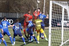 Bayernliga Süd - Saison 2022/2023 - FC Ingolstadt 04 - FC Deisenhofen - Renato Domislic (Nr.17 - FCI II) - Jonas Perconti (Nr.14 - FCI II) - Tim Herrn (Nr.16 - FCI II) - Enrico Caruso Torwart Deisenhofen - Foto: Meyer Jürgen