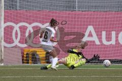 2. Fußball-Liga - Frauen - Saison 2022/2023 - FC Ingolstadt 04 -  SG 99 Andernach - Der 0:2 Führungstreffer durch Kossmann Lisa #6 Andernach - jubel - Torwart Anna-Lena  Daum (Nr.22 - FCI Frauen) - Foto: Meyer Jürgen