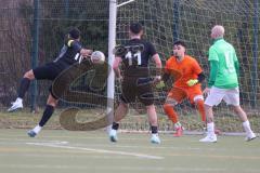 Bezirksliga - Saison 2025/26 - FC Fatih Ingolstadt - TSV 54 - DJK München - Ahmet Ünal schwarz München nimmt den Volley -  - TW Can Djedovic (Nr.22 - FC Fatih) kann den Ball abwehren - Foto: Meyer Jürgen