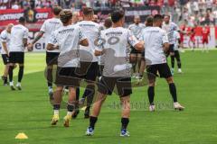 3. Liga; Rot-Weiss Essen - FC Ingolstadt 04; vor dem Spiel Aufwärmtrikot Puma stronger together, Dominik Franke (3 FCI) Hawkins Jalen (20 FCI) Tobias Schröck (21, FCI)
