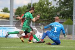 Relegation zur Bezirksliga - TSV Gaimersheim - BC Attaching - Marcel Fuhrmann grün Gaimersheim einen Schritt zu spät - Hans Gamperl Torwart Attaching - Foto: Jürgen Meyer