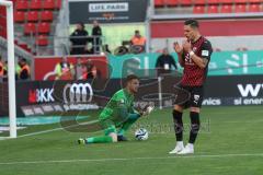 3. Liga - Saison 2023/24 - FC Ingolstadt 04 - Waldhof Mannheim - Pascal Testroet (Nr.37 - FCI) - Torwart Omer Hanin (#12 Mannheim) - Foto: Meyer Jürgen