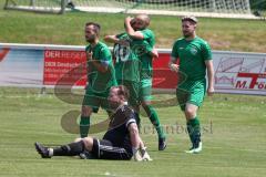 Kreisliga 1 - SV Manching II - TSV Hohenwart - Der 3:1 Führungstreffer durch Christopher Haas grün Manching - jubel - Tobias Lang #8 Manching - Alexander Zielinski #11 Manching - Maximilian Ziegler Torwart Hohenwart - Foto: Jürgen Meyer