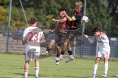 *** A-Junioren Bundesliga  - Saison 2025/26 - A-Junioren - FC Ingolstadt 04 - 1. FC Nürnberg - Hengmith Timo links rot FCI - Michelbach Kilian rot FCI rechts - Haxhiu Lion weiss Nürnberg #6 - Foto: Meyer Jürgen