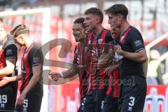 3. Liga - Saison 2024/25 - FC Ingolstadt 04 - SV Wehen Wiesbaden - Der 2:1 Führungstreffer - jubel - Benjamin Kanuric (Nr.8 - FCI) -- Pascal Testroet (Nr.37 - FCI) - Foto: Meyer Jürgen
