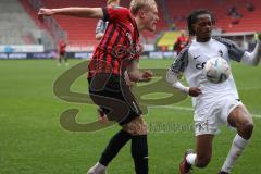 3.Liga - Saison 2022/2023 - FC Ingolstadt 04 -  - FC Freiburg II - Tobias Bech (Nr.11 - FCI) - Jordy Makendo (Nr.4 - SC Freiburg II) - Foto: Meyer Jürgen