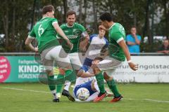 Toto-Pokal - Saison 2023/2024 - FC Gerolfing - TSV Rohrbach - Maximilian Merkl blau Rohrbach - Philipp Haunschild grün Gerolfing mitte - Lukas Keller
 grün Gerolfing links - Anastasios Porfyriadis grün Gerolfing rechts - Foto: Meyer Jürgen