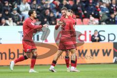 3. Liga; FC Ingolstadt 04 - TSG Hoffenheim II; Tor Jubel Treffer Ausgleich 1:1 Marcel Costly (22, FCI) Julian Kügel (29, FCI) Gustav Christensen (24, FCI)