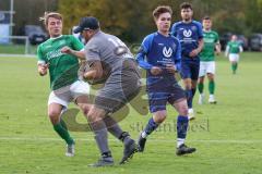 2023_10_28 - Kreisliga - Saison 2023/24 - SV Menning - FC Gerolfing  - Lukas Achhammer grün Gerolfing - Eric Jung Torwart Menning - Foto: Meyer Jürgen