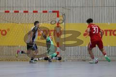 Lotto Bayern Hallencup - Saison 2024/25 - Türkisch SV Ingolstadt - TSV Ober./Unterhaunstadt- Baris Soysal grau Ober./Unterhaunstadt  - Martin Krumpietz TW  Ober./Unterhaunstadt  - Daniel Drotleff rot Türkisch - Foto: Meyer Jürgen