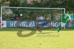 Kreispokal - Saison 2023/24 - FC Gerolfing - BC Attaching - Elfmeter schiessen - Stefan Hoffmann grün Gerolfing  trifft -  - Hans Gamperl Torwart Attaching - jubel -  - Foto: Meyer Jürgen